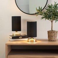 ValueLights Francis Pair of Brushed Gold Dimmable Touch Table Lamps in Black