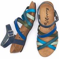 Moshulu Women's 'Zilla' Wedge Cork Footbed Sandals in Blue | Size: 6.5