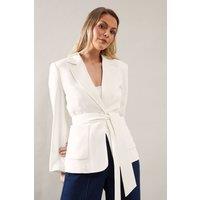Patch Pocket Tie Neck Blazer