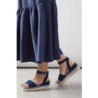Good For the Sole Women's : Wide Fit Katherine Faux Suede Embellished Medium Wedge Sandals in Navy | Size: 4