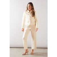 Wallis Women's Satin Button Front Collared Jacket in Cream | Size: 18