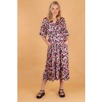 Sarta Women's Fluted Sleeve Shirred Maxi Dress - Pink, Abstract Print in Pink | Size: Small