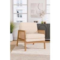 White Teddy Fur Rattan Armrest Sofa Cushioned Armchair