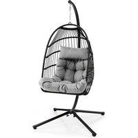Gymax Hanging Swing Egg Chair Metal Hammock With Stand Head Pillow & Cushion in Grey