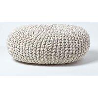 Homescapes Large Round Cotton Knitted Pouffe Footstool in Natural