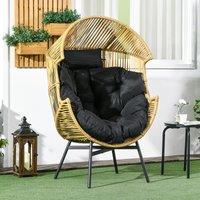 OUTSUNNY PE Rattan Leisure Chair with Cushion, Garden Egg Chair with Headrest in Brown
