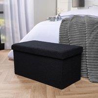 OHS Ottoman Storage Box Folding Footstool Space Saving Boucle - Black