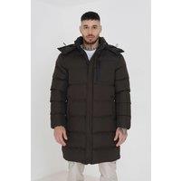 Brave Soul Men's Longline Hooded Padded Puffer Jacket in Brown | Size: Medium