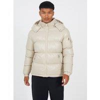 Brave Soul Men's Hooded Padded Puffer Jacket with Detachable Hood in Stone | Size: Large