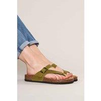 Moshulu Women's 'Wilma Waxy' Toe-Post Cork Footbed Sandals in Green | Size: 6.5