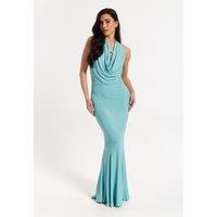 Liquorish Women's Blue Draped Halter Neck Maxi Dress | Size: 12