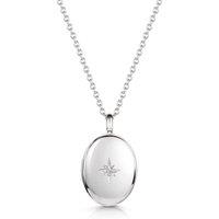 LOVELOX Lockets Women's Oval Locket With Clear Crystal in Silver
