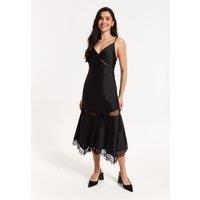Liquorish Women's Black Satin Lace Midi Slip Dress | Size: 16