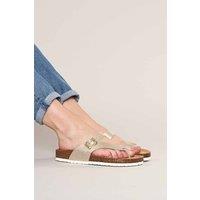 Moshulu Women's Wilma Metallic' Toe-Post Cork Footbed Sandals in Metallic Gold | Size: 6