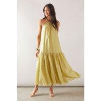 Wallis Women's Halterneck Drop Hem Midi Dress in Chartreuse | Size: 18
