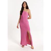 Liquorish Women's Pink One Shoulder Maxi Dress with Long Slit | Size: 8