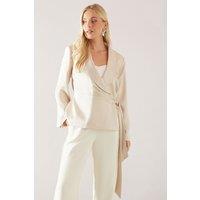 Wallis Women's Petite Fluid Satin Wrap Tie Jacket in Champagne | Size: 10