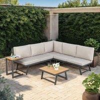 Home Garden Direct Monaco - Lounge Corner Sofa Set - Grey - Transforms into x2 Sunbeds
