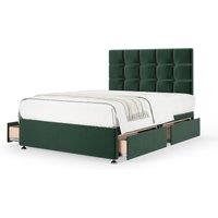 Bedmaster Plush Velvet 4 Drawer Divan Base & Square Headboard in Emerald | Size: Super King