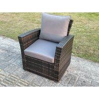 Fimous High Back Rattan Arm Chair Patio Outdoor Garden Furniture with Cushion in Dark Grey