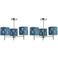 First Choice Lighting Set of 2 Brea - Chrome 3 Light Fittings with Teal Fern Shades in Silver