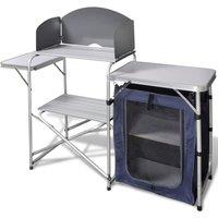 Foldable Camping Kitchen Unit with Windshield Aluminium
