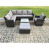 Fimous Rattan Garden Furniture Set Outdoor Lounge Corner Sofa Set With Square Coffee Table Big Footstool Armchair 8 Seater in Dark Grey