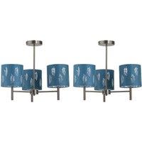 First Choice Lighting Set of 2 Brea - Antique Brass 3 Light Fittings with Teal Fern Shades in Gold