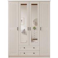 Juliet 4 Door 2 Drawer Mirrored White Wardrobe