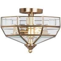 Netlighting Old Park 2 Light Semi Flush Ceiling Light Antique Brass E27 in Yellow