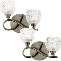 Loops 2 PACK LED Twin Wall Light Twist Arm Antique Brass Glass Pattern Dimming Lamp in Clear