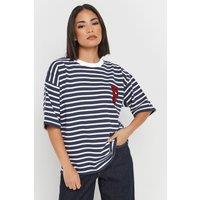 PixieGirl Women's Petite Striped Sweatshirt in Dark Navy | Size: 8