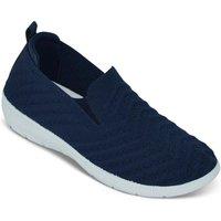 Amber Women's Wide EE Fit Slip On Shoes Knit Fabric Trainers with Flexisole in Navy | Size: 6