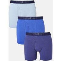 British Boxers Men's Pack of Three Storm Blues Keyhole Stretch Trunks in Dark Blue | Size: Small