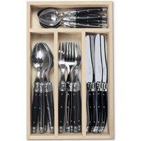 Laguiole 24 Piece Cutlery Set in Wooden Presentation Tray in Black
