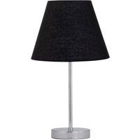 First Choice Lighting Chrome Stick Table Lamp with Black Fabric Shade in Silver