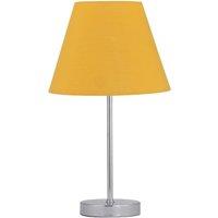 First Choice Lighting Chrome Stick Table Lamp with Ochre Fabric Shade in Silver