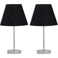 First Choice Lighting Set of 2 Chrome Stick Table Lamps with Black Fabric Shades in Silver