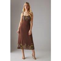 Hand Embellished Strappy Bias Sequin Midi Dress