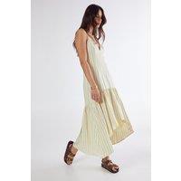 NastyGal Women's Textured Stripe Dipped Hem Maxi Dress in Lemon | Size: 12
