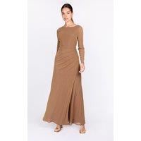 Little Mistress Women's Taupe Lurex Long Sleeve Maxi Dress | Size: 8