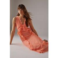 Warehouse Women's Premium Raw Edge Ruffle Detail Slip Dress in Peach | Size: 10