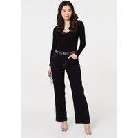 Diamante Stud High Waist Straight Jeans