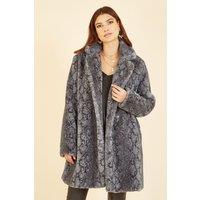 Yumi Women's Grey Snakeskin Print Faux Fur Coat | Size: 10