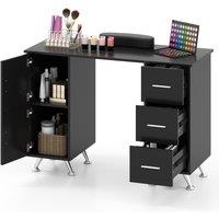 Gymax Manicure Table Nail Desk Nail Tech Table Station With 8 Metal Legs in Black