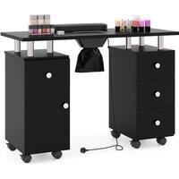 Gymax Rolling Manicure Table Nail Table Station with 8 Lockable Wheels in Black