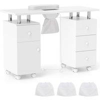 Gymax Rolling Manicure Table Nail Table Station with 8 Lockable Wheels in White