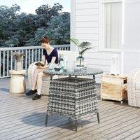 OUTSUNNY Wicker Garden Rattan Table with Umbrella Hole & Tempered Glass Top in Grey