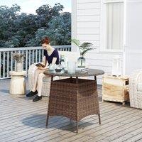 OUTSUNNY Wicker Garden Rattan Table with Umbrella Hole & Tempered Glass Top in Brown