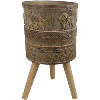 Leaf 55cm x 29cm Jungle Planter with Legs Embossed Lion Elephant Large in Dark Brown | Size: 55 cm x 29 cm